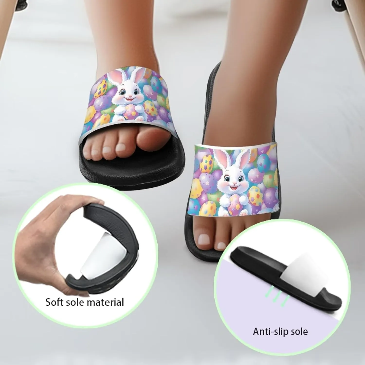 Toddler Beach Slides Open Toe Slide Sandals Soft Molded EVA Footbed Slippers Arch Support Slip On Footwear