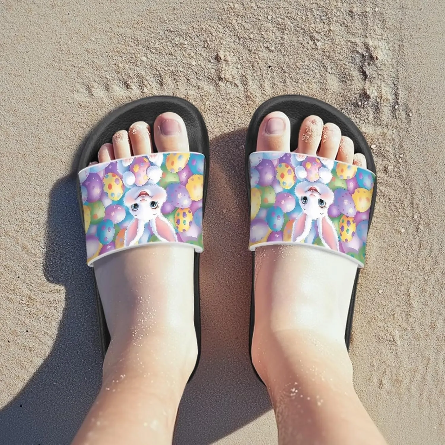 Toddler Beach Slides Open Toe Slide Sandals Soft Molded EVA Footbed Slippers Arch Support Slip On Footwear
