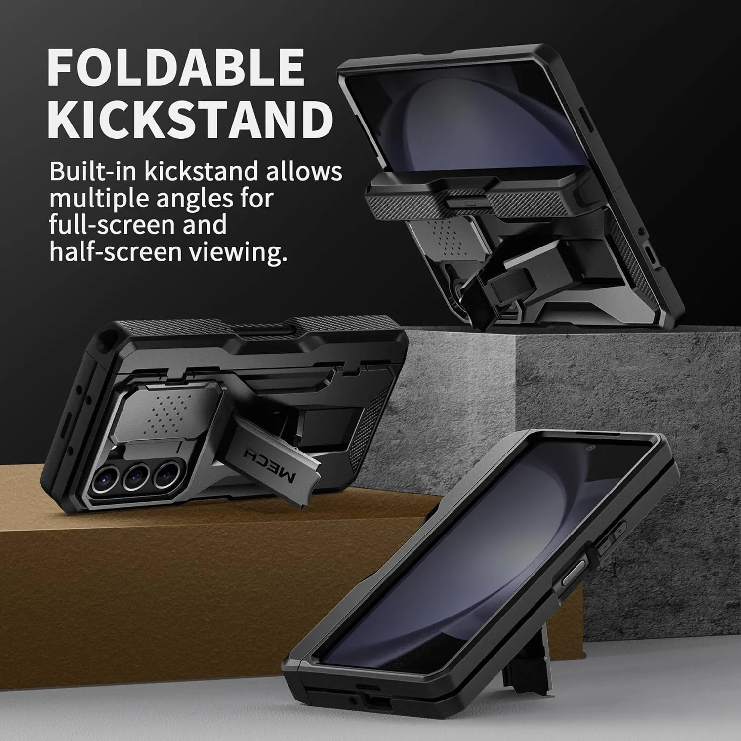 TONGATE for Z Fold 5 Case, [with Privacy Screen Protector & Slide Camera Cover] [S Pen Holder & Hinge Protection] Military Drop Phone Case for Samsung Galaxy Z Fold 5 with Stand & Belt Clip, Black