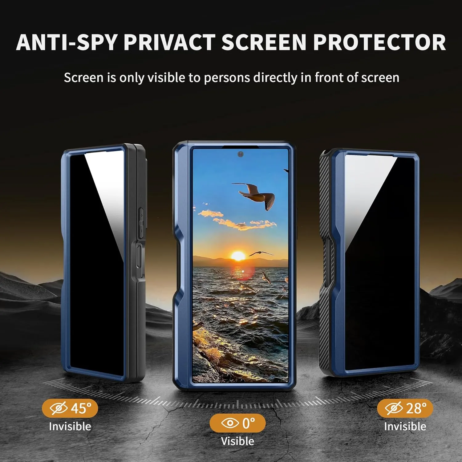 TONGATE for Z Fold 5 Case, [with Privacy Screen Protector & Slide Camera Cover] [S Pen Holder & Hinge Protection] Military Drop Phone Case for Samsung Galaxy Z Fold 5 with Stand & Belt Clip, Blue