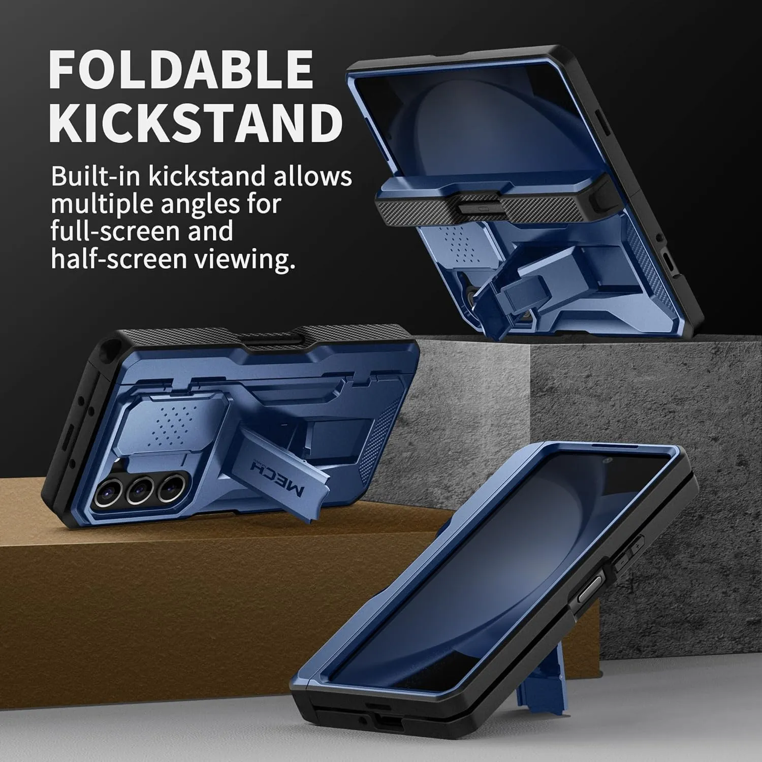 TONGATE for Z Fold 5 Case, [with Privacy Screen Protector & Slide Camera Cover] [S Pen Holder & Hinge Protection] Military Drop Phone Case for Samsung Galaxy Z Fold 5 with Stand & Belt Clip, Blue