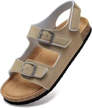 Torotto Toddler Kids Sandals Boys Girls Cork Footbed Sandals with Adjustable Buckle Casual Slides Open Toes Flat
