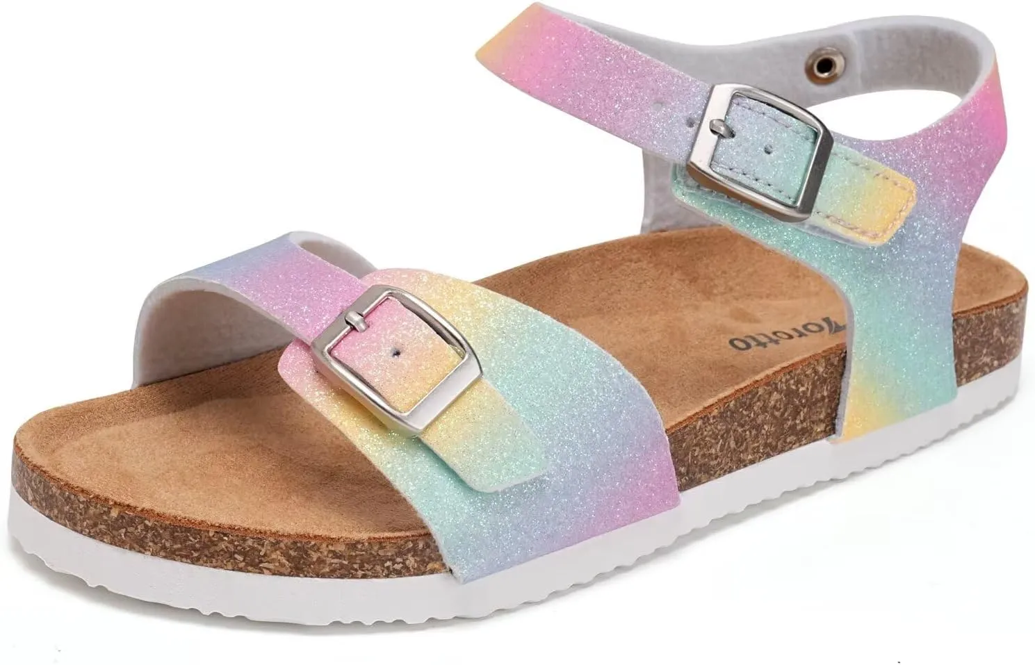 Torotto Toddler Kids Sandals Boys Girls Cork Footbed Sandals with Adjustable Buckle Casual Slides Open Toes Flat