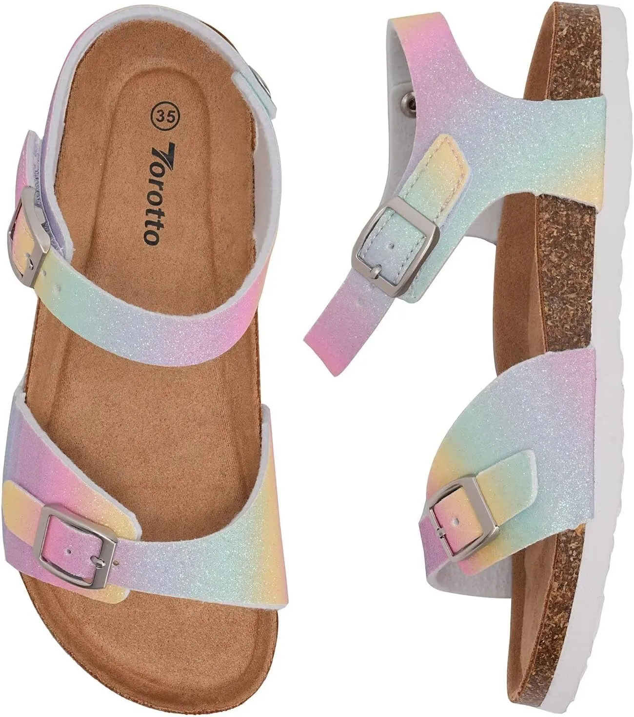 Torotto Toddler Kids Sandals Boys Girls Cork Footbed Sandals with Adjustable Buckle Casual Slides Open Toes Flat