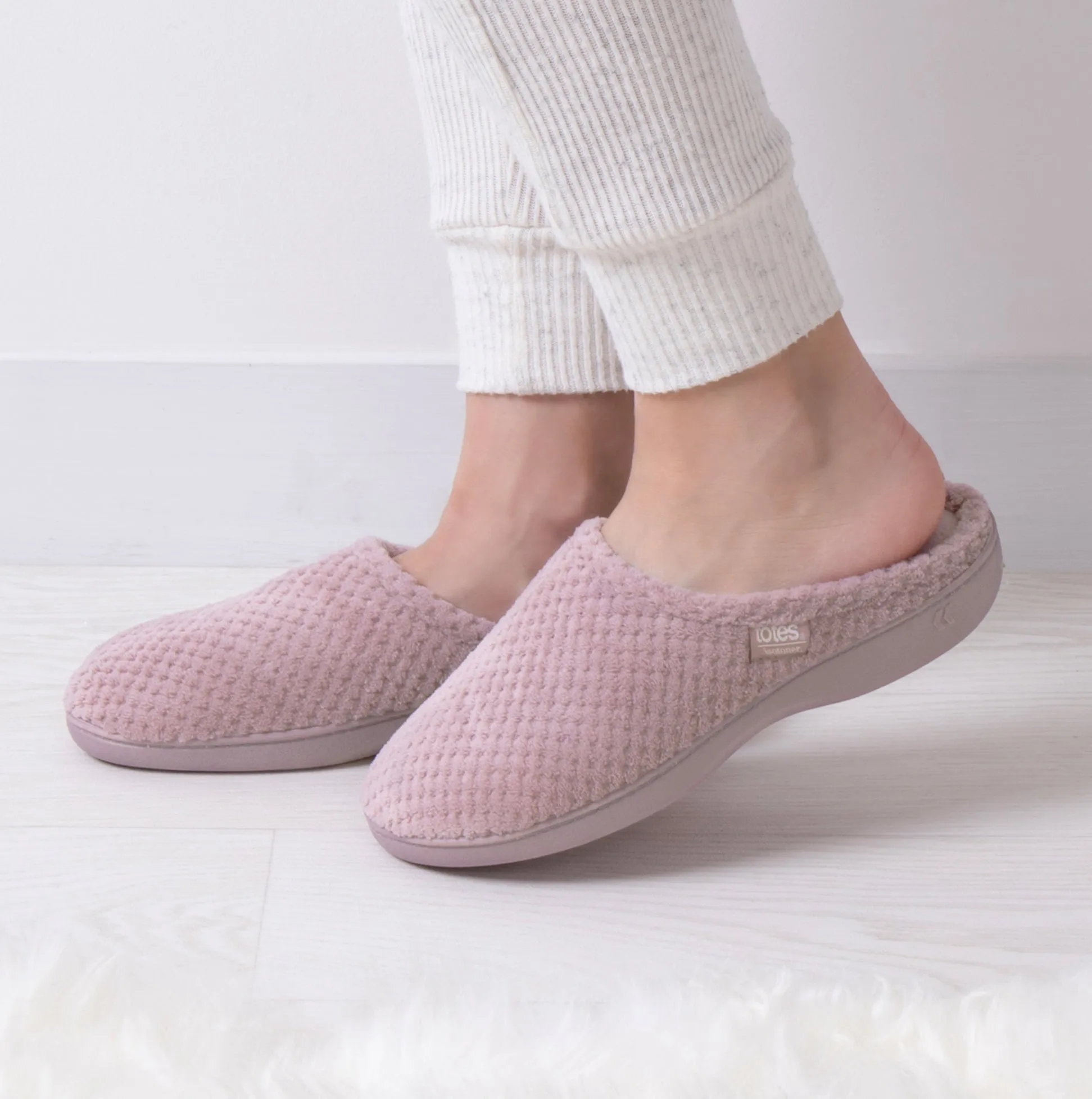 Totes Isotoner POPCORN Terry Mule Slippers Womens Dusky Pink