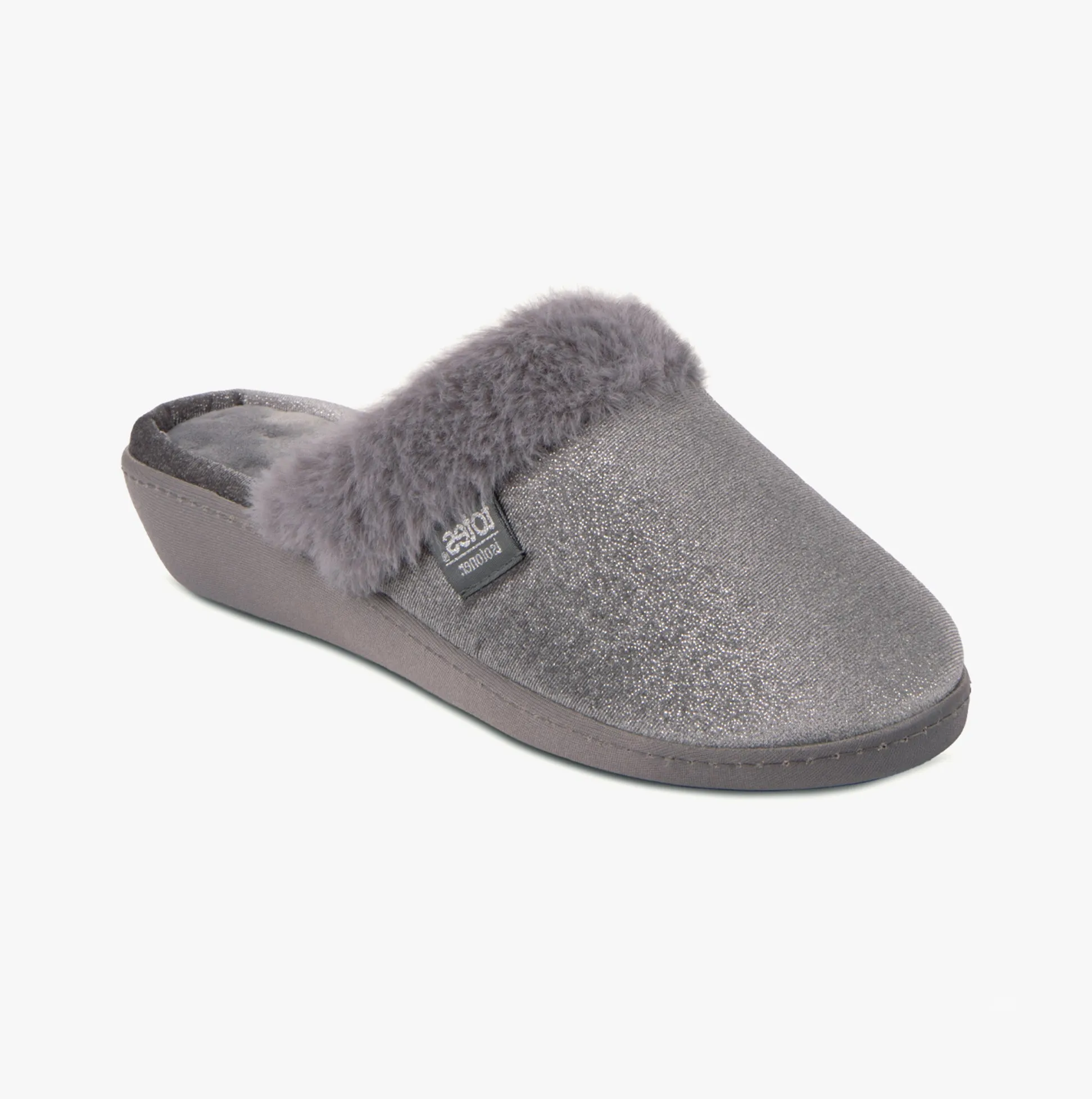 Totes Isotoner SPARKLE VELOUR HEELED MULE Womens Grey Sparkle