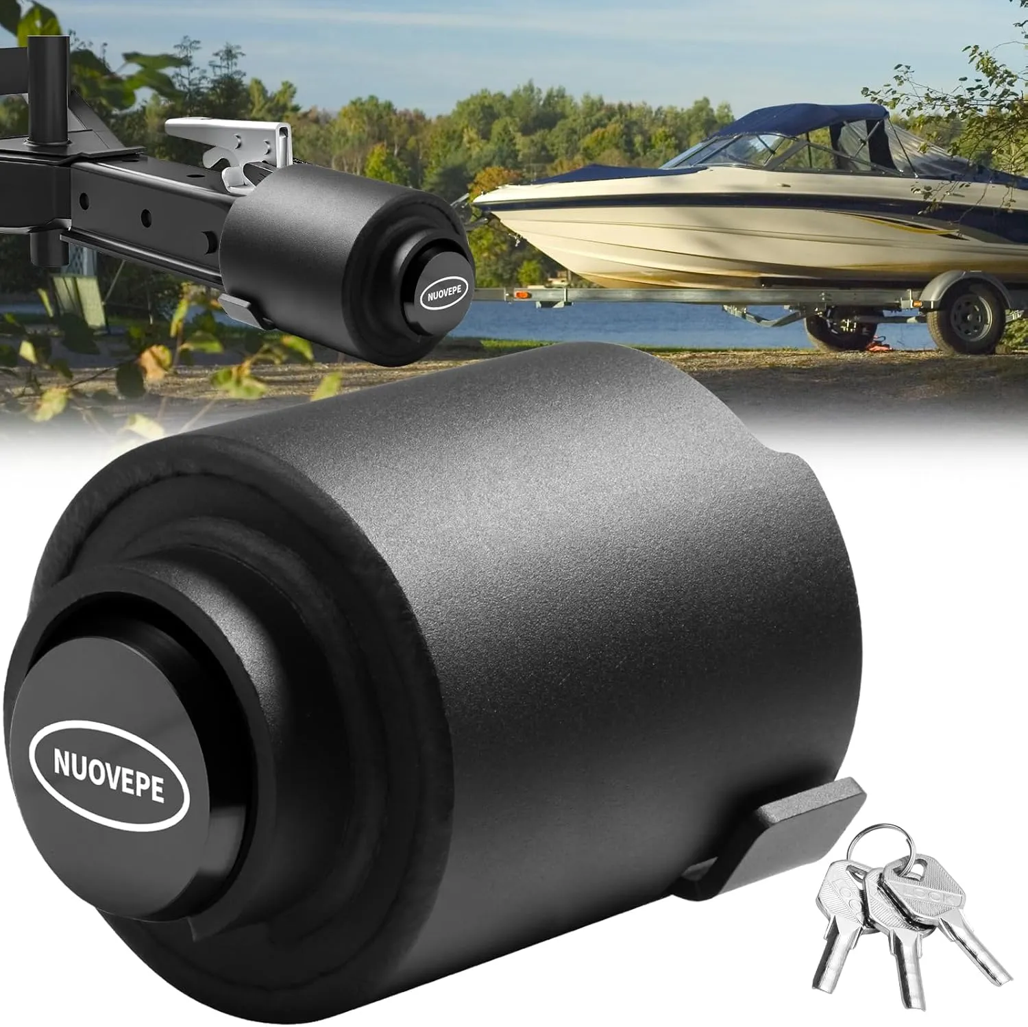Trailer Lock Fits 2 Inch Couplers, Secures Safety Chains Anti-Theft Ball Hitch Lock, Pry-Resistant & Heavy-Duty Trailer Hitch Locks for RV | Boat | ATV | Utility Trailer (Black)