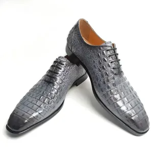 TREKHE | Urban Gray – Crocodile Pattern Leather with Elevated Sole