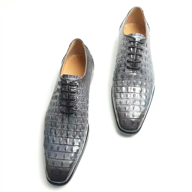 TREKHE | Urban Gray – Crocodile Pattern Leather with Elevated Sole