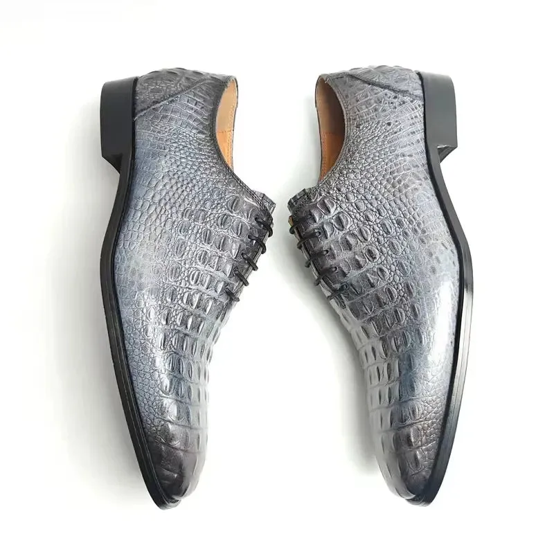 TREKHE | Urban Gray – Crocodile Pattern Leather with Elevated Sole