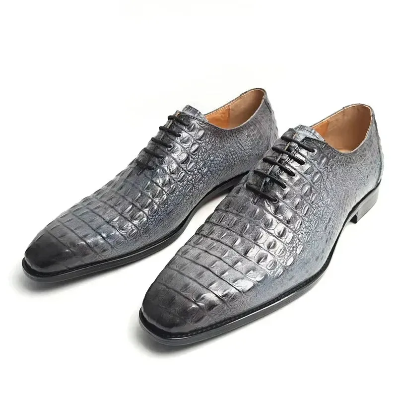 TREKHE | Urban Gray – Crocodile Pattern Leather with Elevated Sole