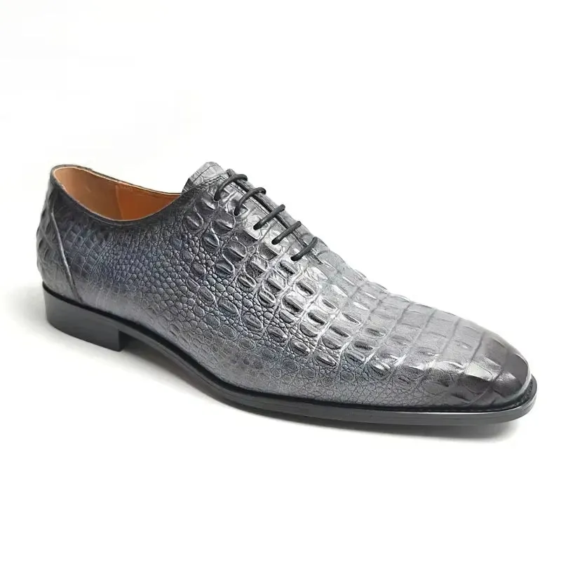 TREKHE | Urban Gray – Crocodile Pattern Leather with Elevated Sole