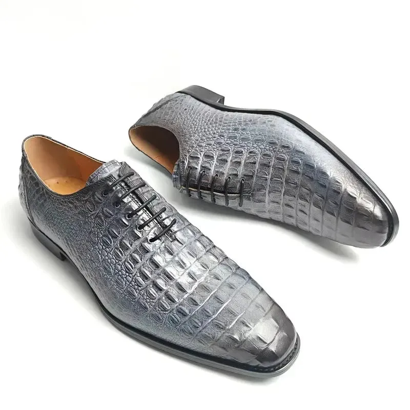 TREKHE | Urban Gray – Crocodile Pattern Leather with Elevated Sole