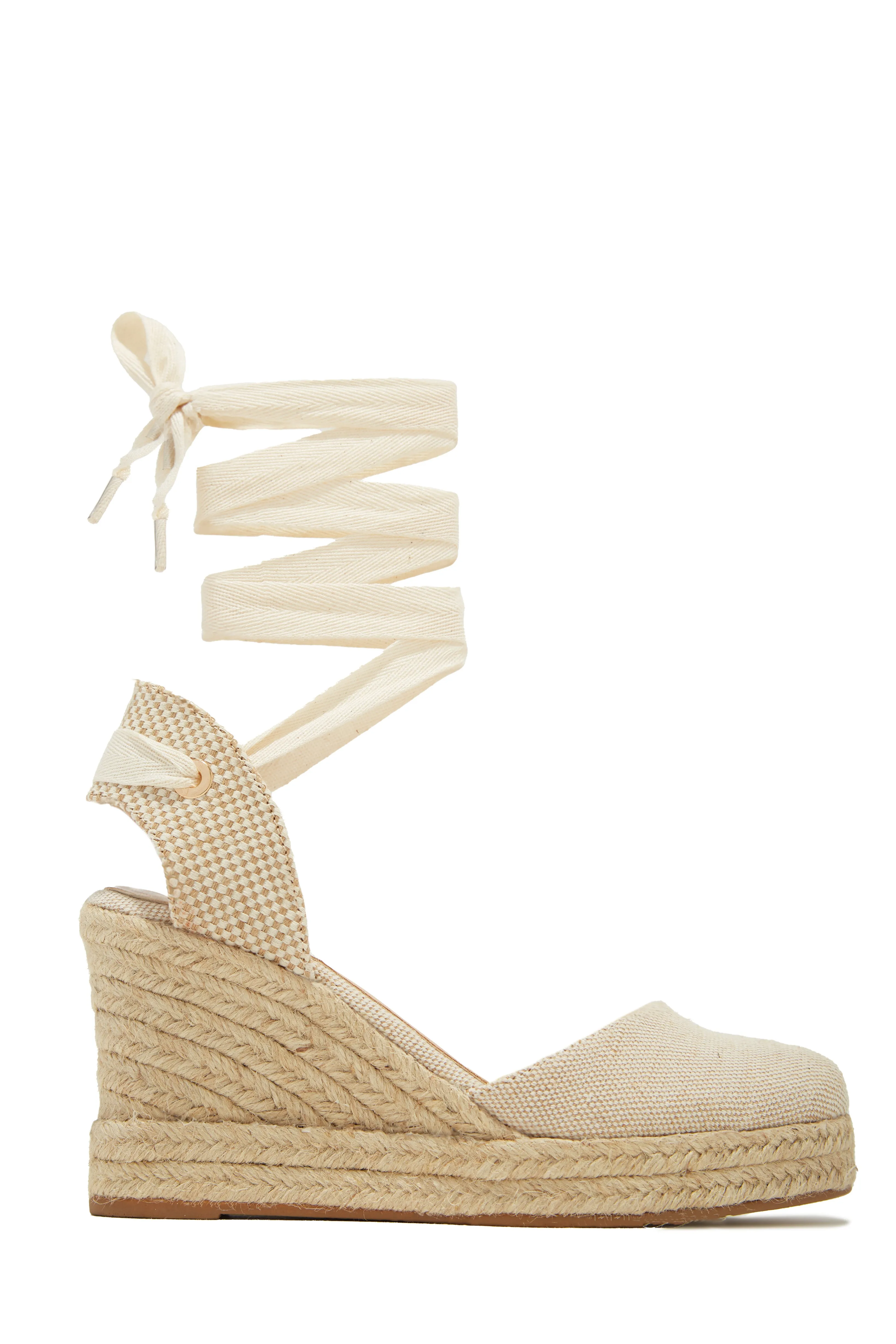 Tropical Vacay Lace Up Platform Espadrille Wedges - Cream