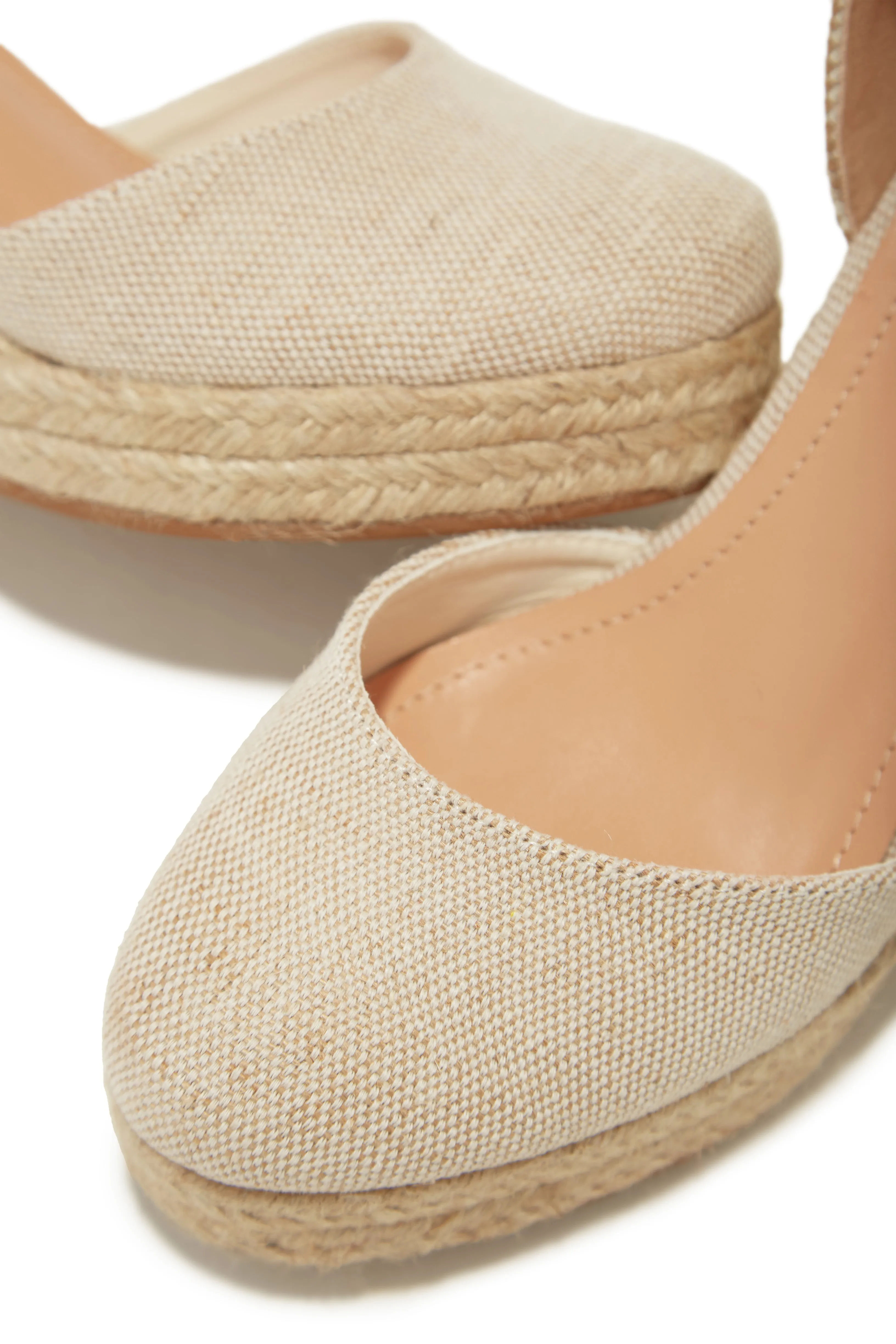 Tropical Vacay Lace Up Platform Espadrille Wedges - Cream