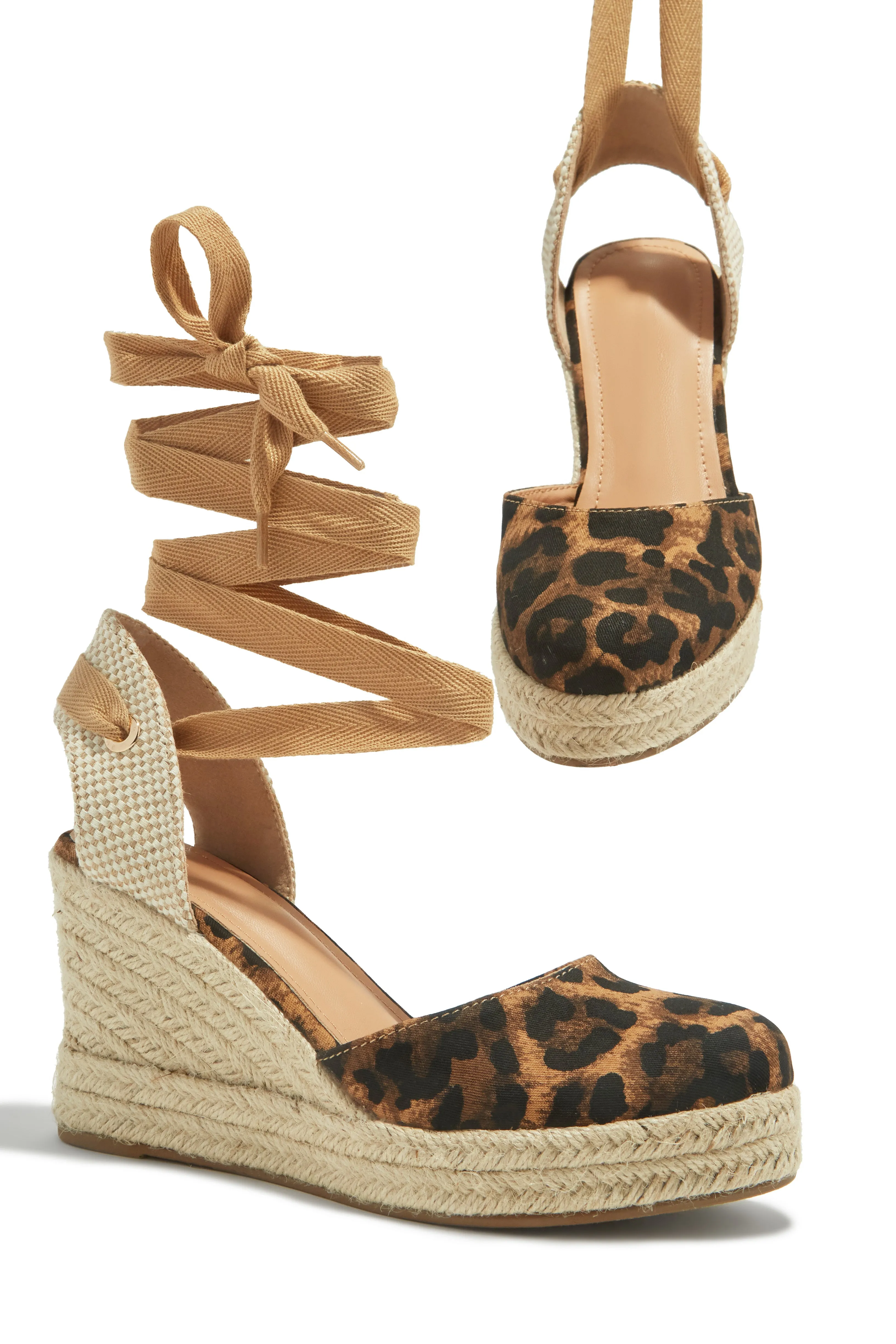 Tropical Vacay Lace Up Platform Espadrille Wedges - Leopard