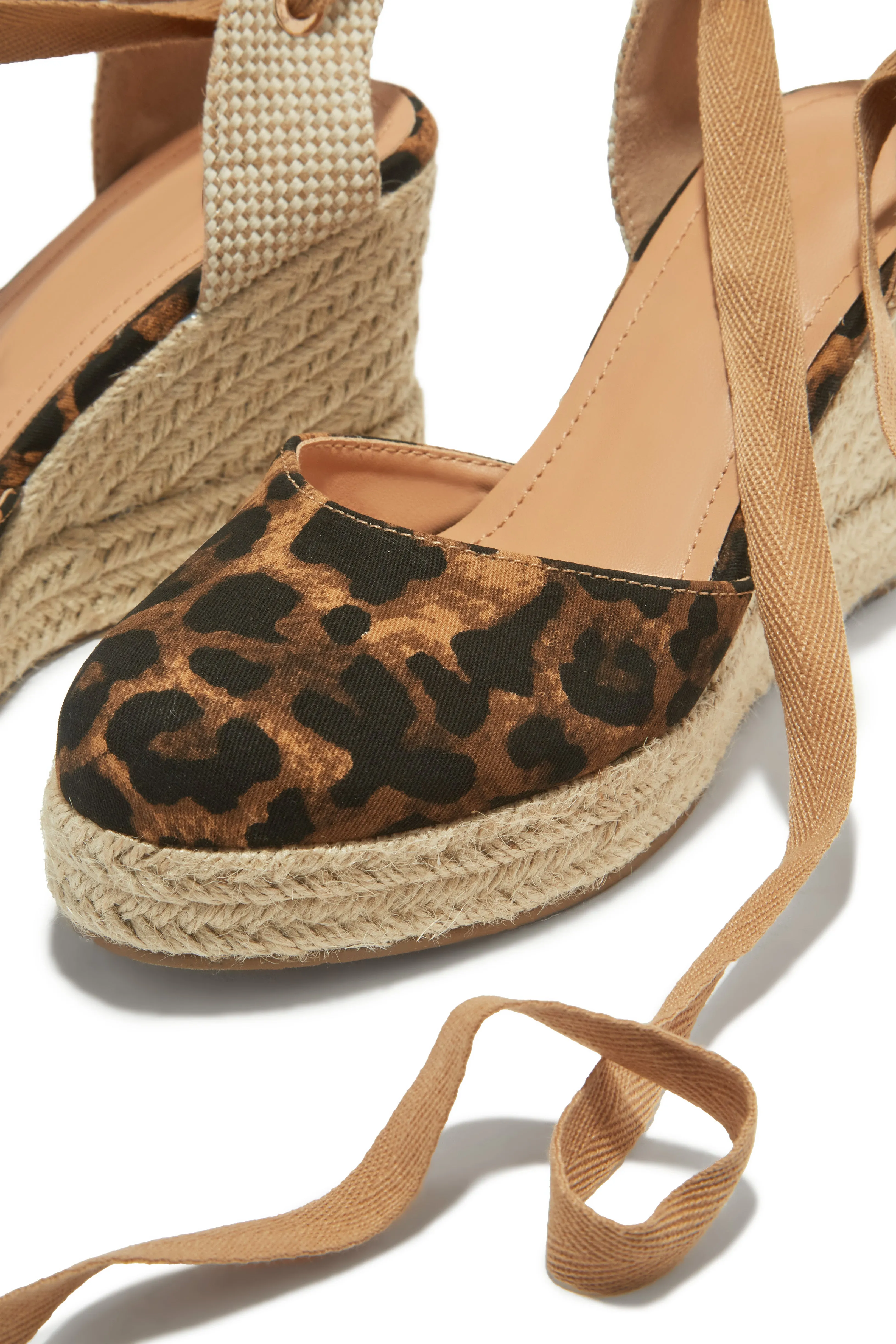 Tropical Vacay Lace Up Platform Espadrille Wedges - Leopard