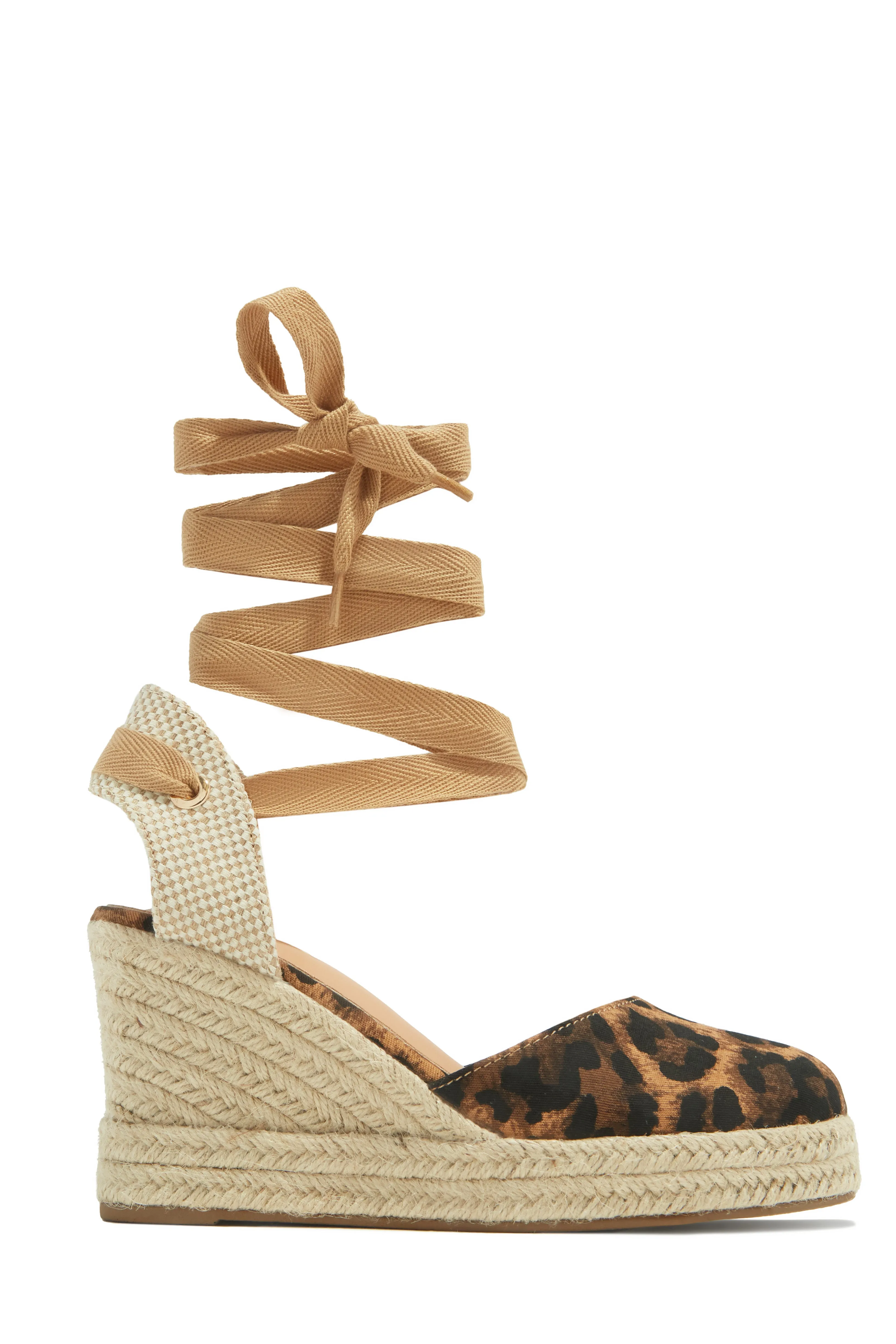 Tropical Vacay Lace Up Platform Espadrille Wedges - Leopard
