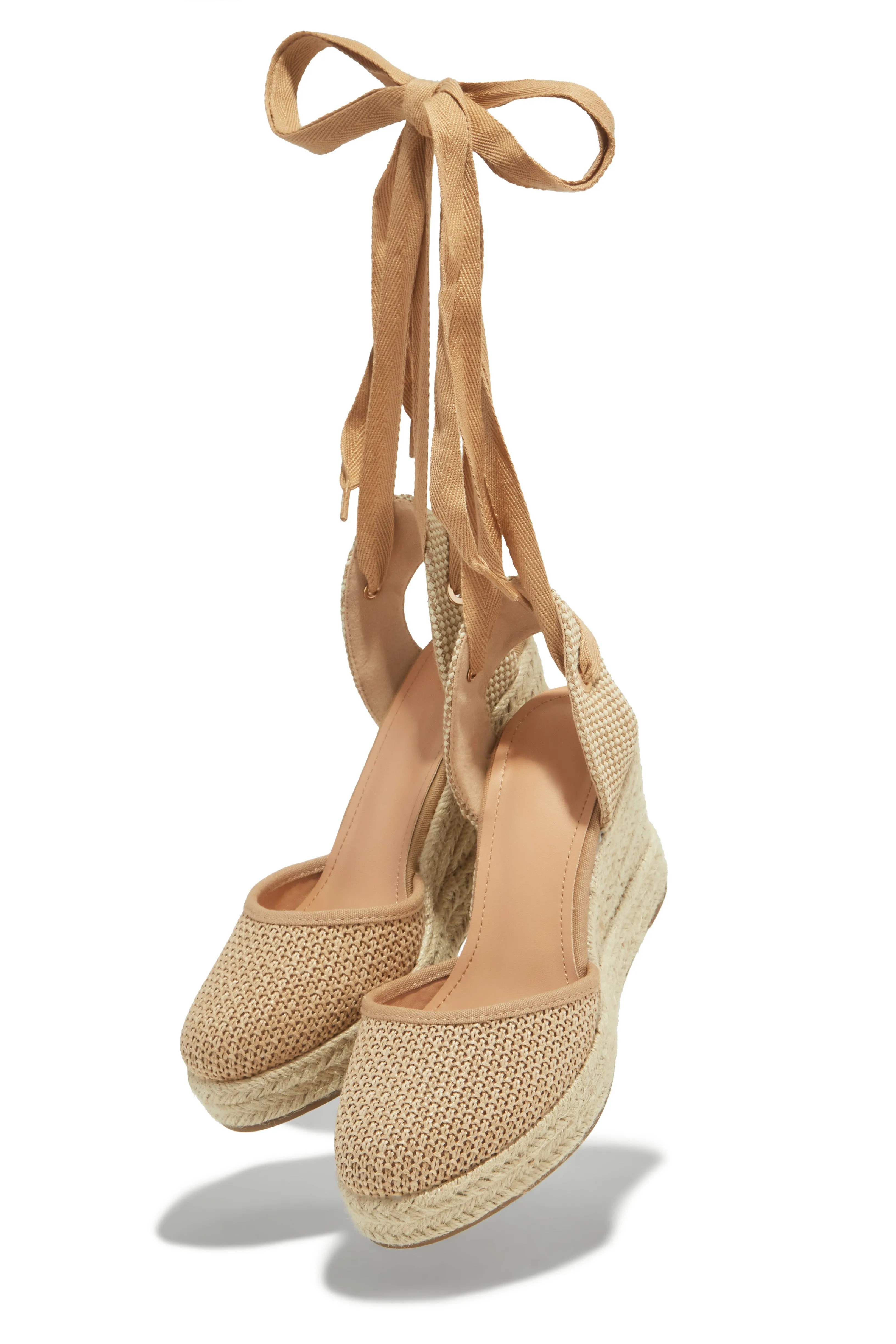 Tropical Vacay Lace Up Platform Espadrille Wedges - Natural