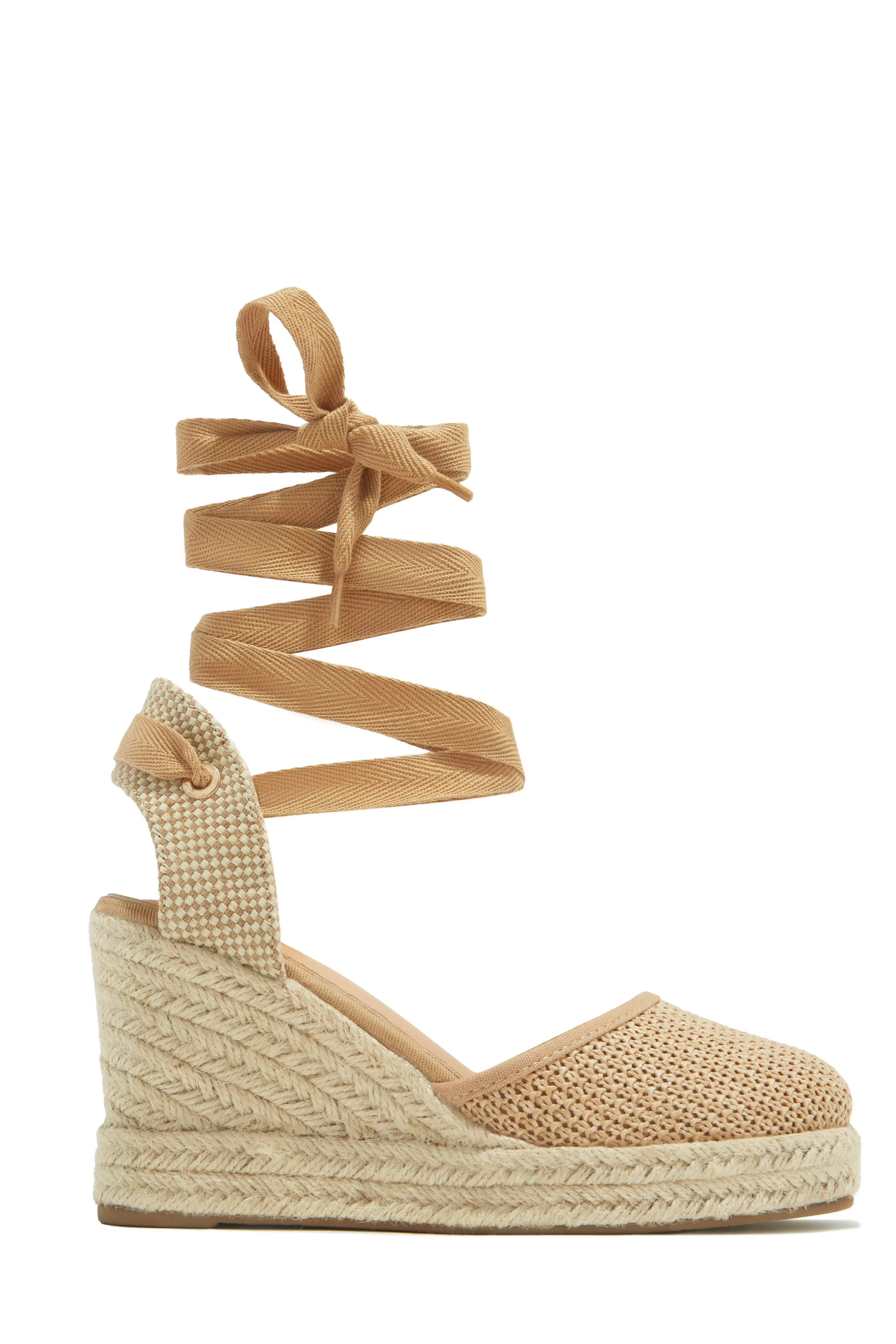 Tropical Vacay Lace Up Platform Espadrille Wedges - Natural