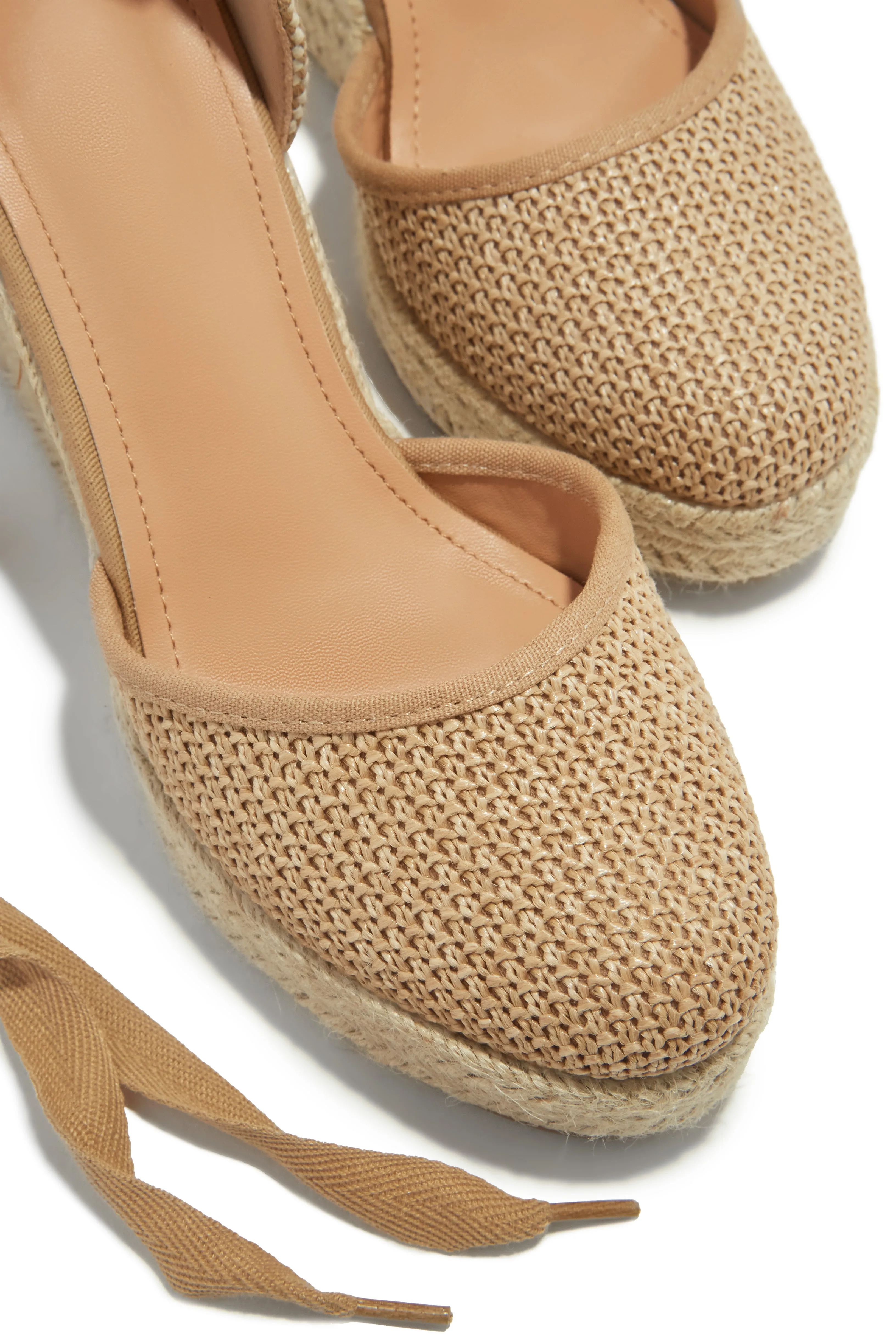 Tropical Vacay Lace Up Platform Espadrille Wedges - Natural