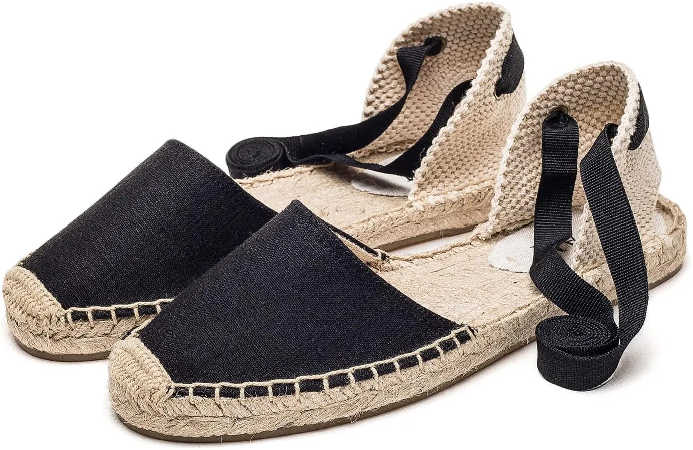 U-lite Women's Espadrille FLat Sandals Closed Toe Ankle Wrap,Classic Lace Up Summer Dressy Flat Shoes