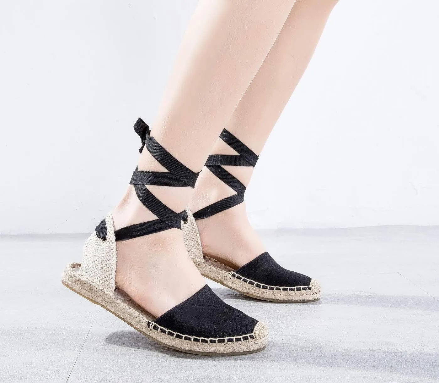 U-lite Women's Espadrille FLat Sandals Closed Toe Ankle Wrap,Classic Lace Up Summer Dressy Flat Shoes