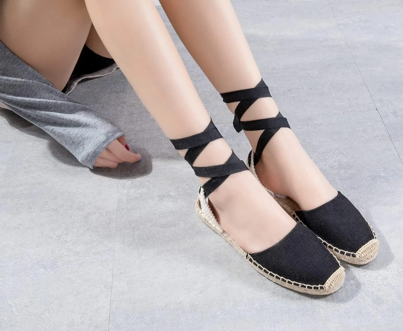 U-lite Women's Espadrille FLat Sandals Closed Toe Ankle Wrap,Classic Lace Up Summer Dressy Flat Shoes