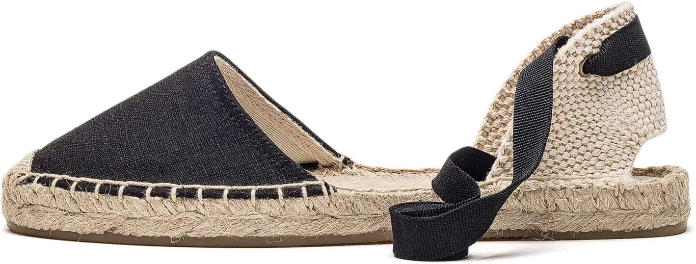 U-lite Women's Espadrille FLat Sandals Closed Toe Ankle Wrap,Classic Lace Up Summer Dressy Flat Shoes