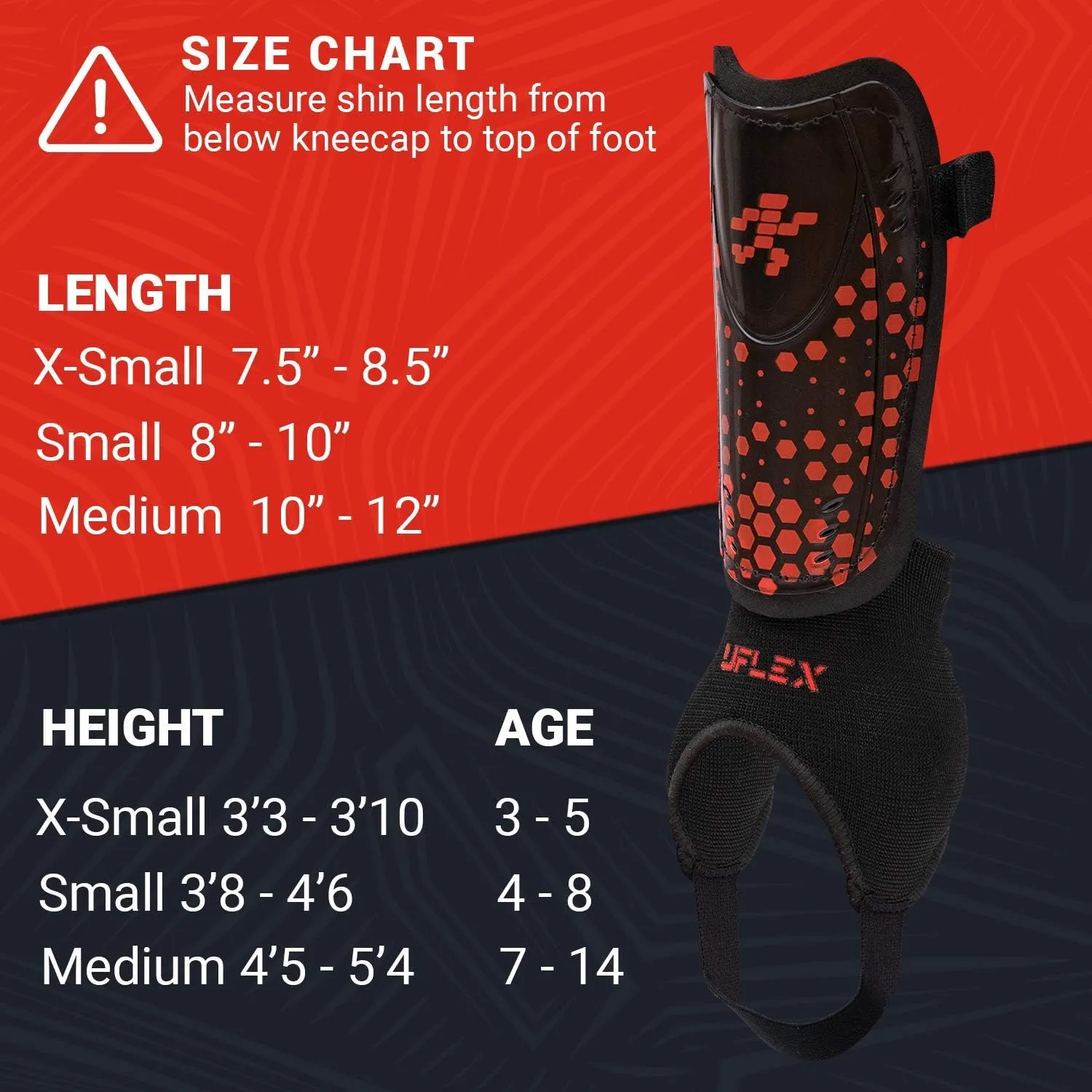 UFlex Athletics Shin Guards for Kids, Youth Soccer Shin Guards, Shin Defender with Padded Ankle Support and Non-Slip Adjustable Straps (XS/S/M)