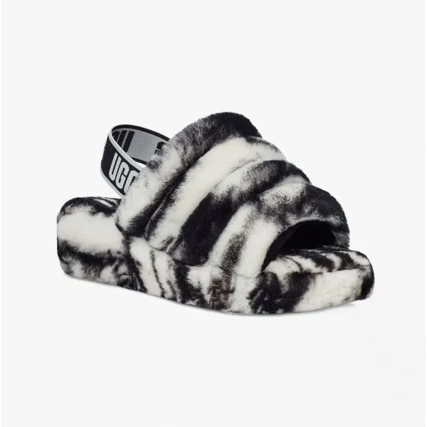 UGG FLUFF YEAH SLIDE MARBLE Womens Sheepskin Slide Slippers Black