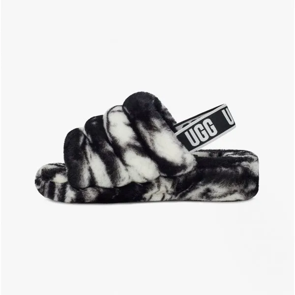 UGG FLUFF YEAH SLIDE MARBLE Womens Sheepskin Slide Slippers Black