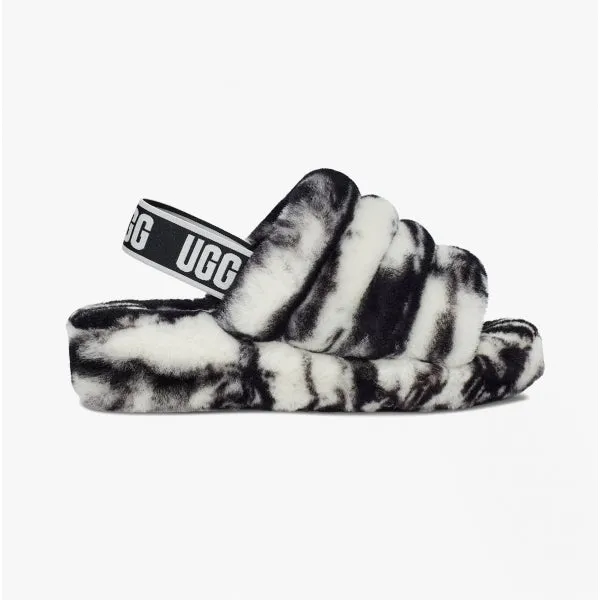 UGG FLUFF YEAH SLIDE MARBLE Womens Sheepskin Slide Slippers Black