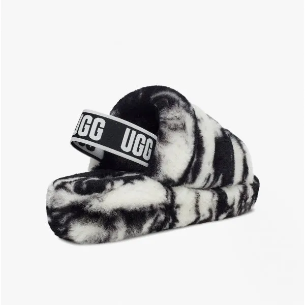 UGG FLUFF YEAH SLIDE MARBLE Womens Sheepskin Slide Slippers Black