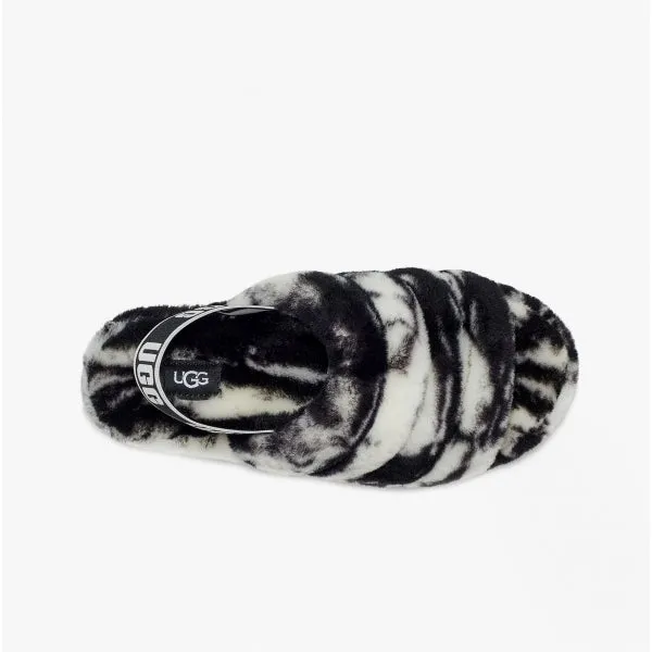 UGG FLUFF YEAH SLIDE MARBLE Womens Sheepskin Slide Slippers Black