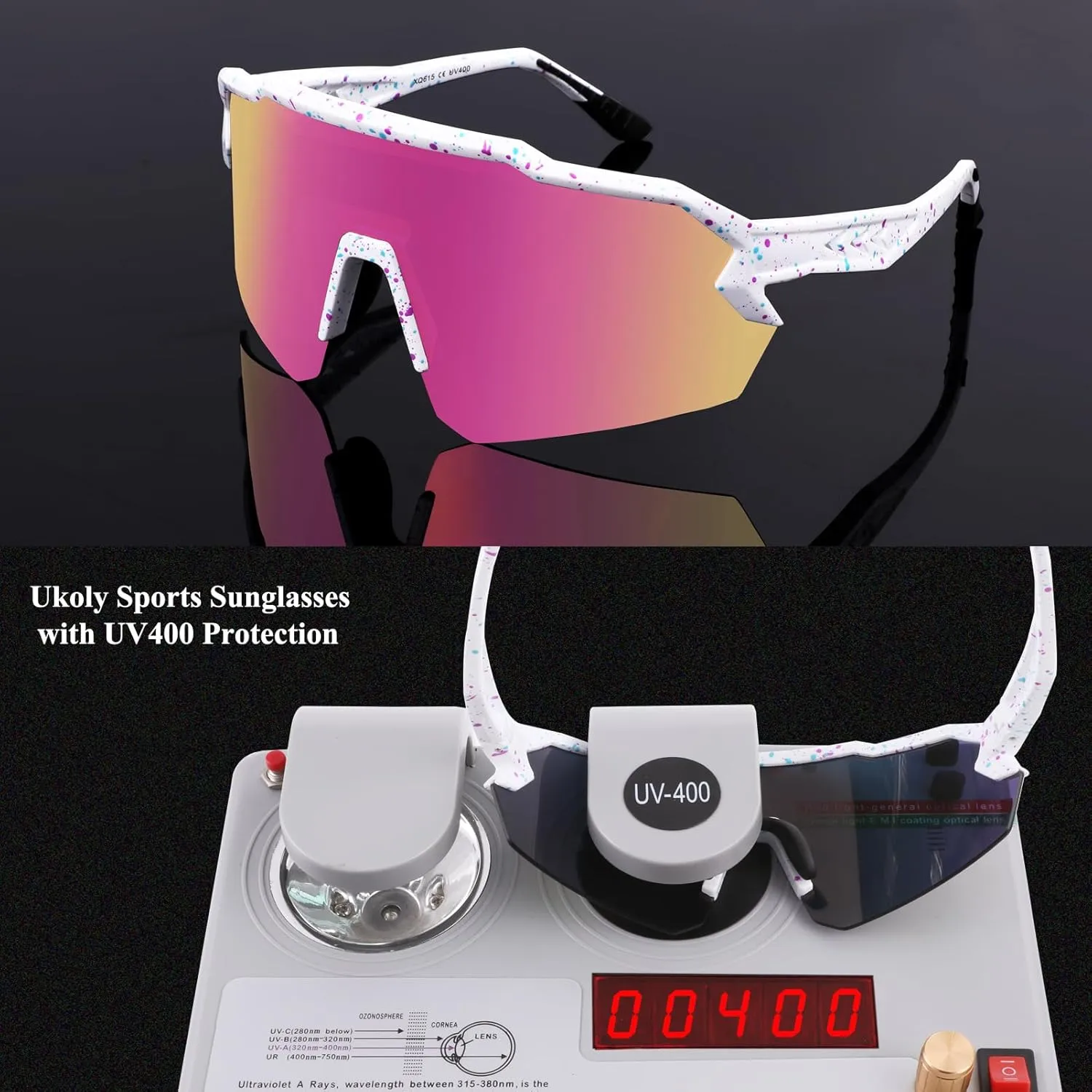 Ukoly Baseball Sunglasses For Men Women,Sports Sunglasses For Baseball Running Cycling UV400 protection TR90 Frame 615