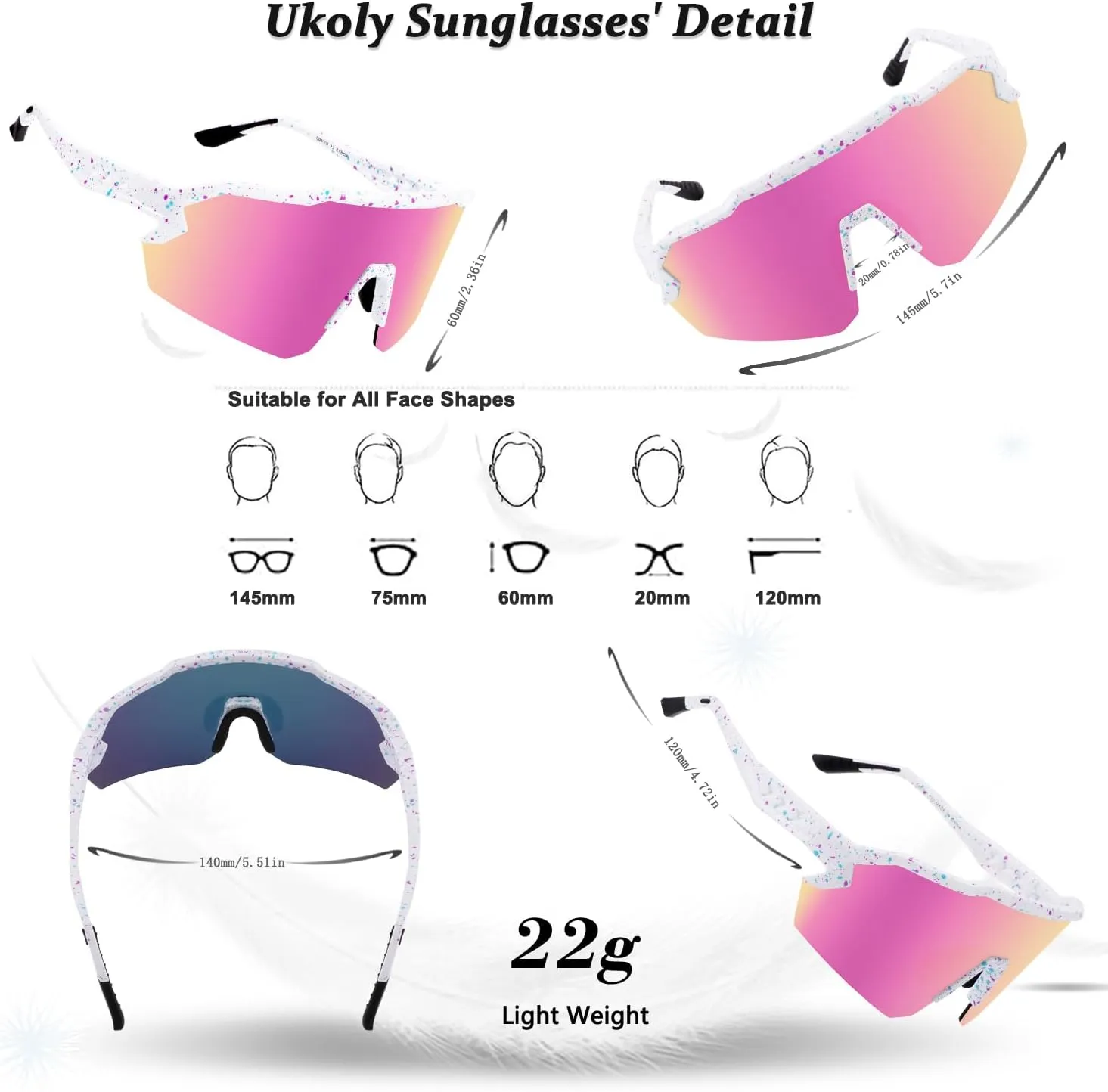 Ukoly Baseball Sunglasses For Men Women,Sports Sunglasses For Baseball Running Cycling UV400 protection TR90 Frame 615