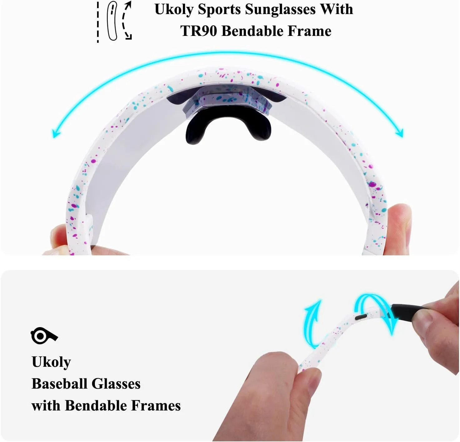 Ukoly Baseball Sunglasses For Men Women,Sports Sunglasses For Baseball Running Cycling UV400 protection TR90 Frame 615