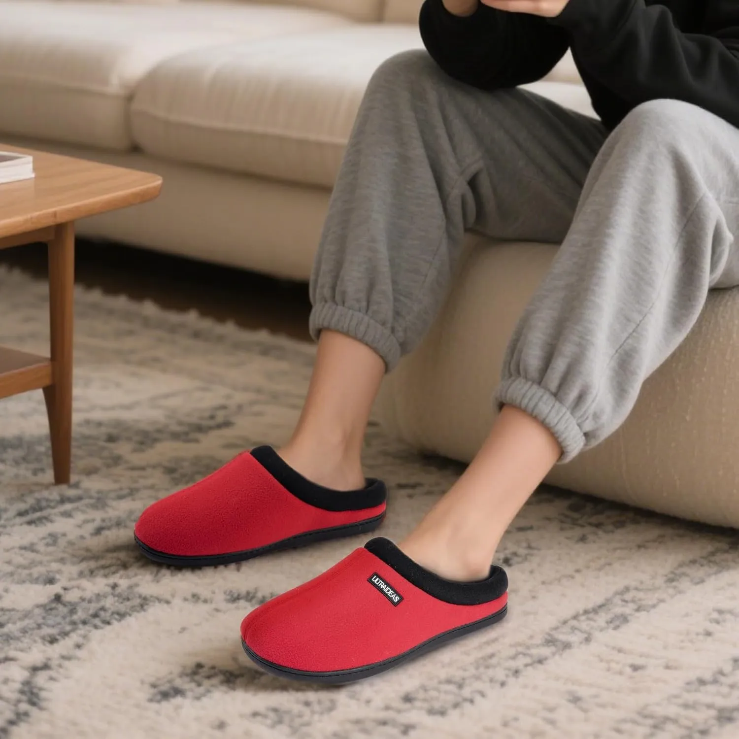 ULTRAIDEAS Women's Cozy Fleece-Lined Memory Foam Slippers with Anti-Slip Rubber Sole for Indoor/Outdoor
