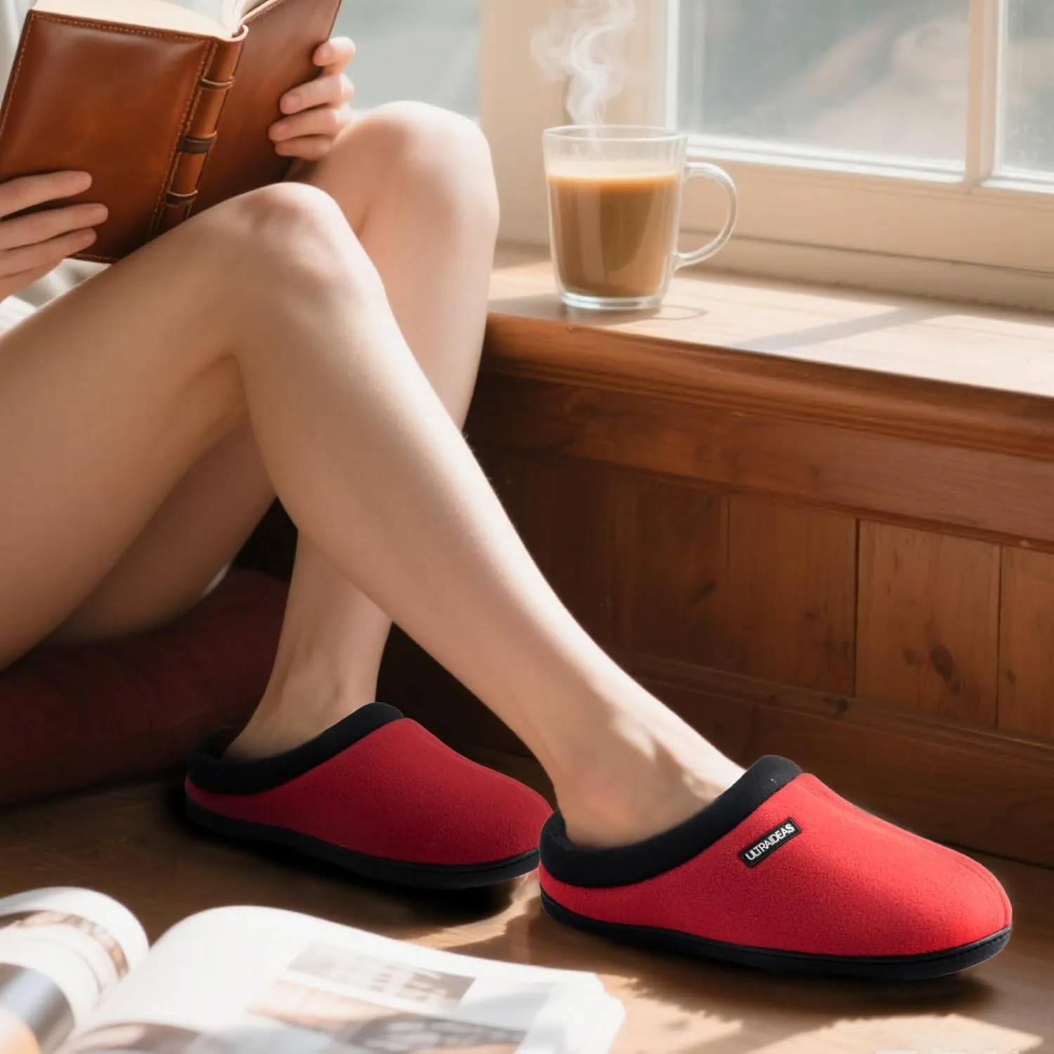 ULTRAIDEAS Women's Cozy Fleece-Lined Memory Foam Slippers with Anti-Slip Rubber Sole for Indoor/Outdoor