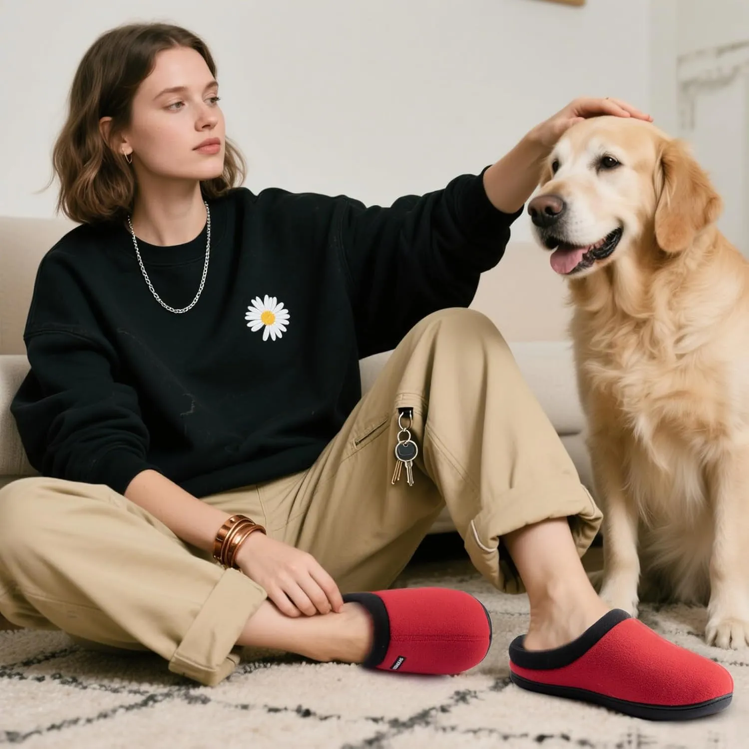 ULTRAIDEAS Women's Cozy Fleece-Lined Memory Foam Slippers with Anti-Slip Rubber Sole for Indoor/Outdoor