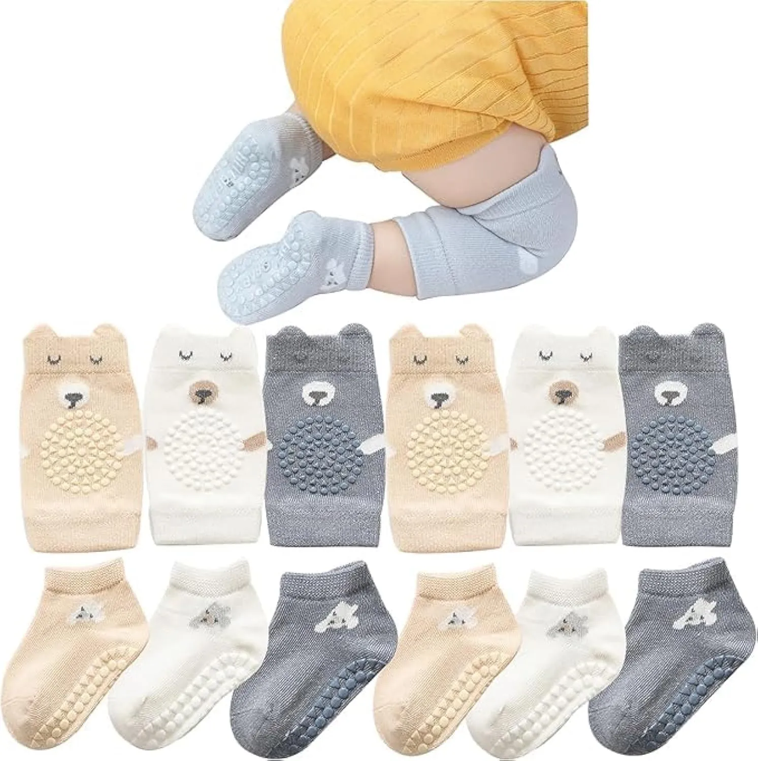Unisex Baby Crawling Anti-Slip Knee Pads and Socks,Save Baby Knee and Ankle,Baby Walker Essentials