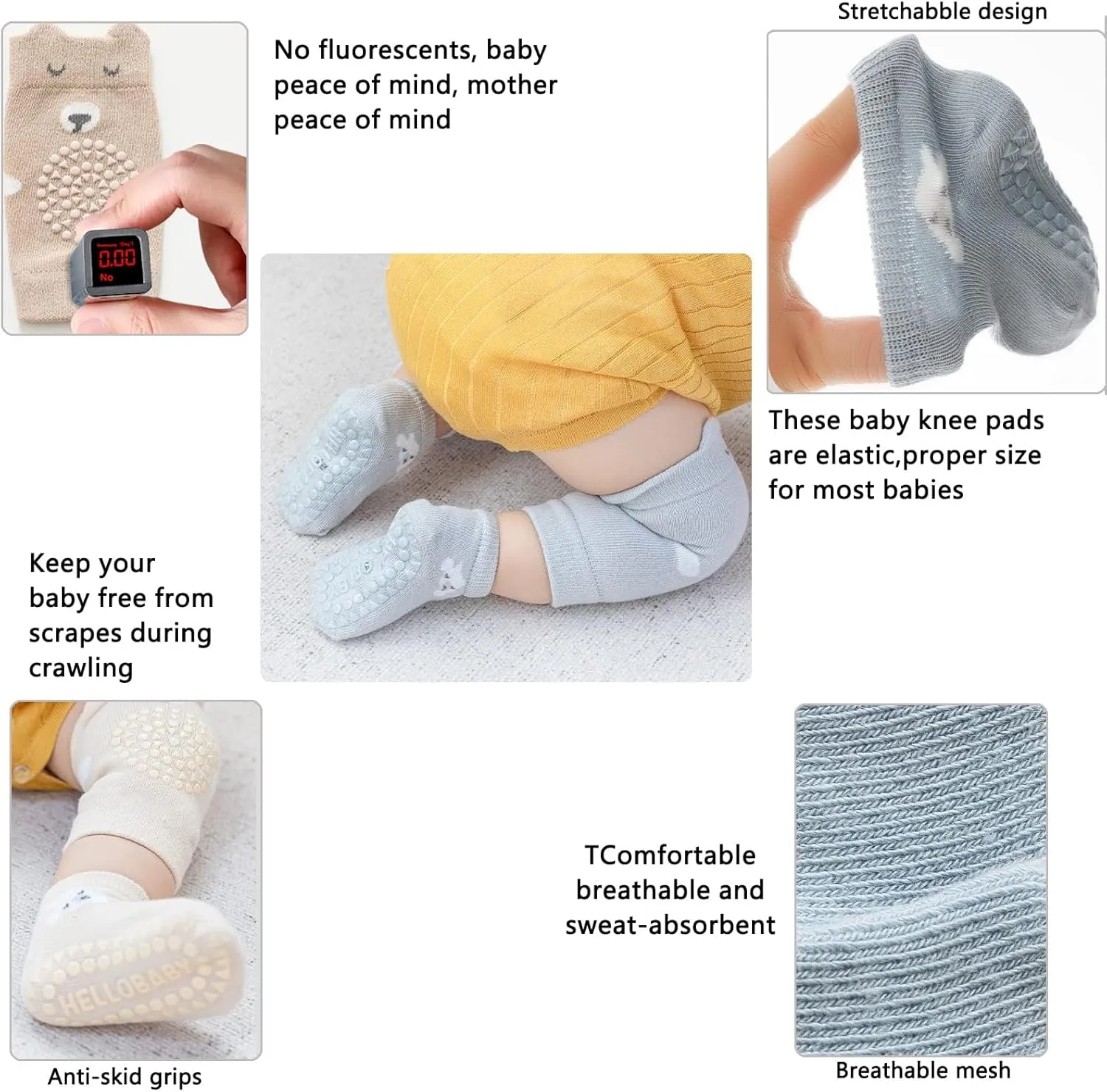 Unisex Baby Crawling Anti-Slip Knee Pads and Socks,Save Baby Knee and Ankle,Baby Walker Essentials
