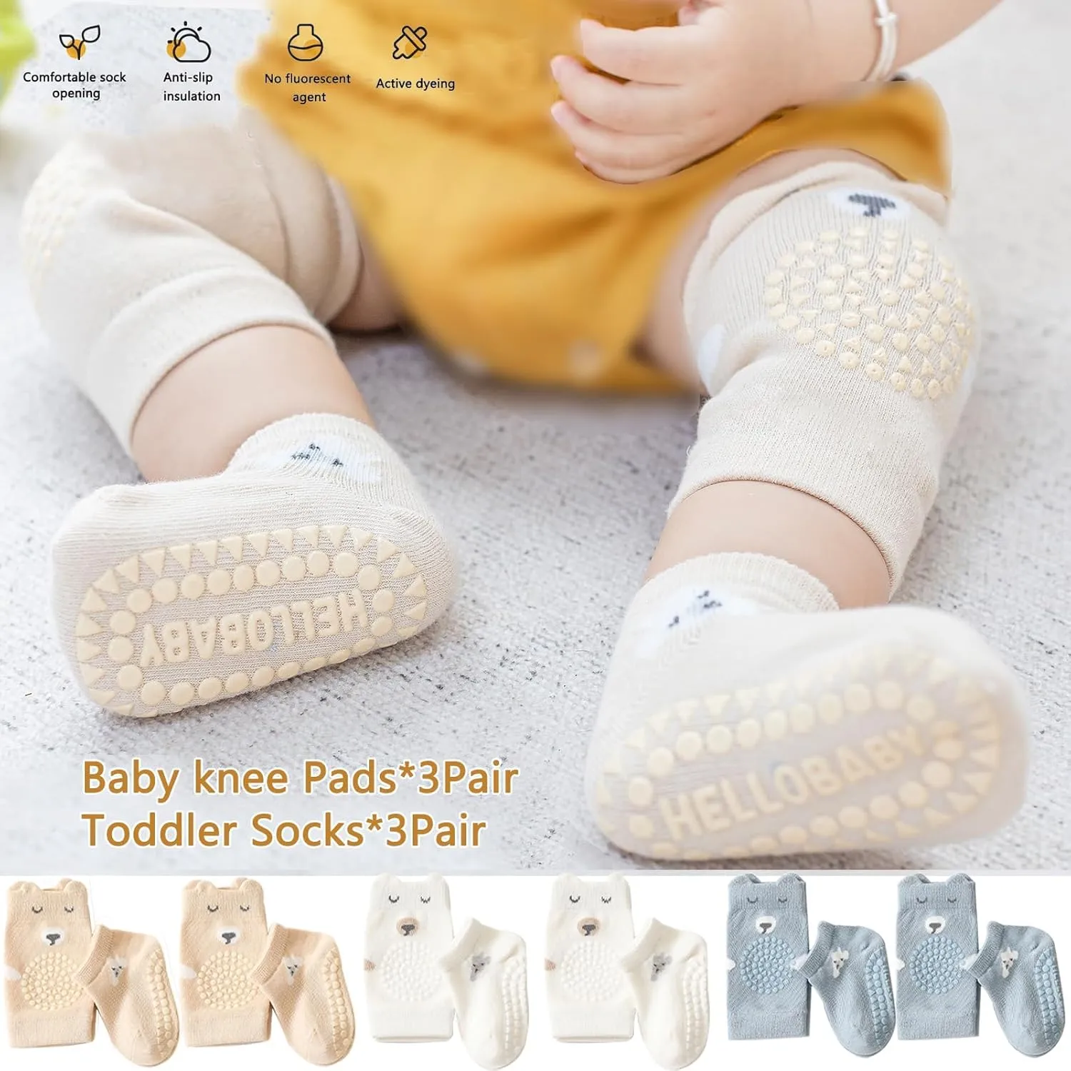 Unisex Baby Crawling Anti-Slip Knee Pads and Socks,Save Baby Knee and Ankle,Baby Walker Essentials