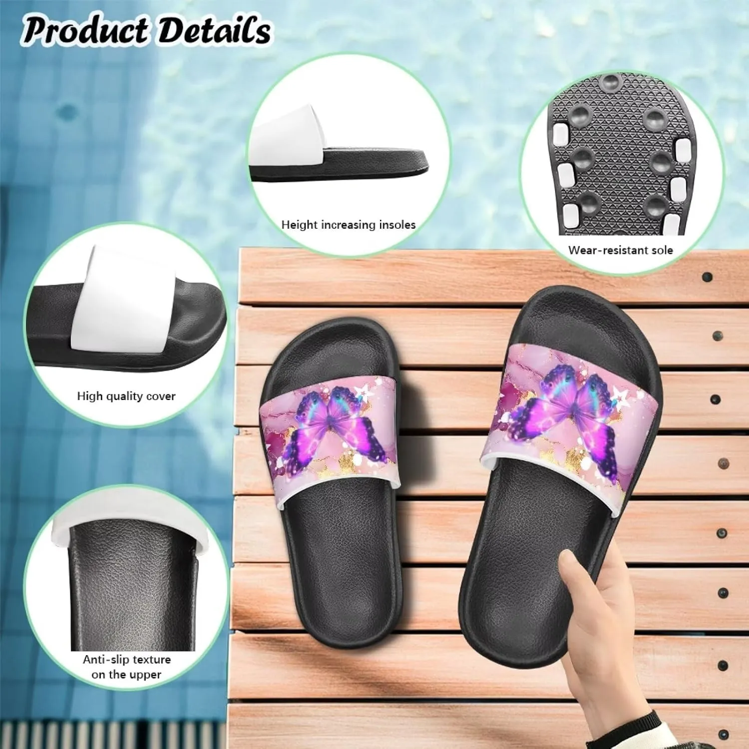 Unisex Slides for Girls Boys Comfortable Slippers Slides Non-slip Shower Shoes House Fashion Thick for Indoor & Outdoor Gifts