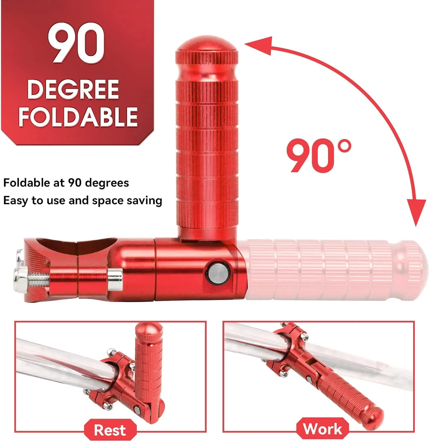 Universal Foot Pegs Non-sliding Footrest Motorcycle Bicycle Folding Foot Pegs 90 Degree Foldable Electric Motorbike Passenger Footrests Rearsets Rear Set Footpegs Foot Rest Pedals (Red)