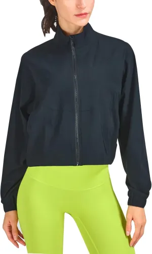UPF 50  Workout Jackets for Women Athletic Zip Up Running Jacket Sun Protection Lightweight UPF Cropped Jacket