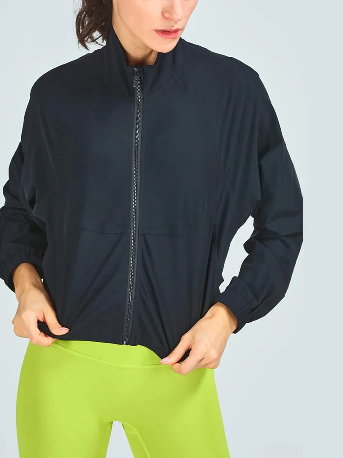 UPF 50  Workout Jackets for Women Athletic Zip Up Running Jacket Sun Protection Lightweight UPF Cropped Jacket