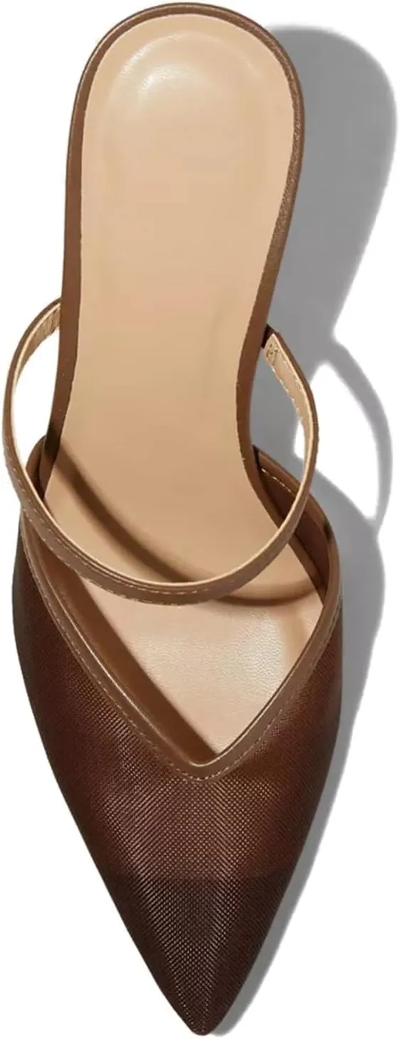 USIMAD Women's Mesh Mule Heels with Memory Foam Insole Pointy Toe Kitten Heels for Women Arch Support