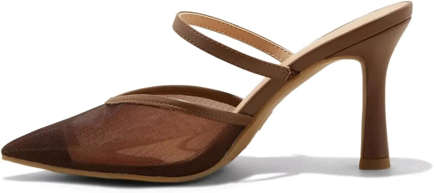 USIMAD Women's Mesh Mule Heels with Memory Foam Insole Pointy Toe Kitten Heels for Women Arch Support